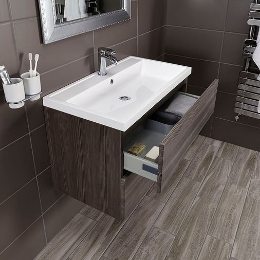 Vermont 800mm Wall Mounted Vanity Unit and Basin - Grey Avola