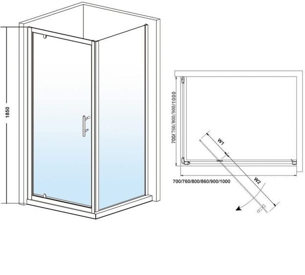 Elle 860mm Framed Pivot Hinged Shower Door 6mm Tempered Glass Swing Door