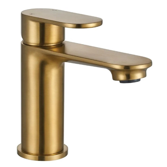 Nezrol Round Mono Basin Mixer with Click Clack Waste - Brushed Brass
