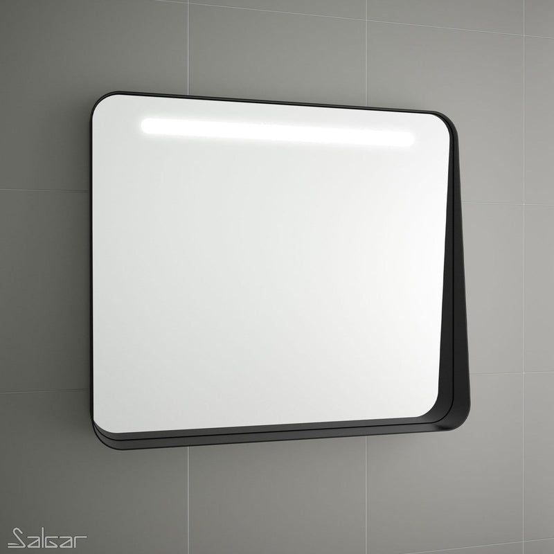 APOLLO Noir 800mm Black Mirror with Shelf & LED Light - Horizontal Black