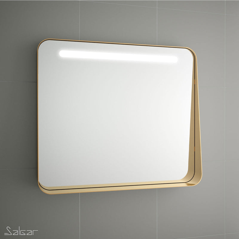 APOLLO Aero 800mm Gold Mirror with Shelf & LED Light - Brushed Brass