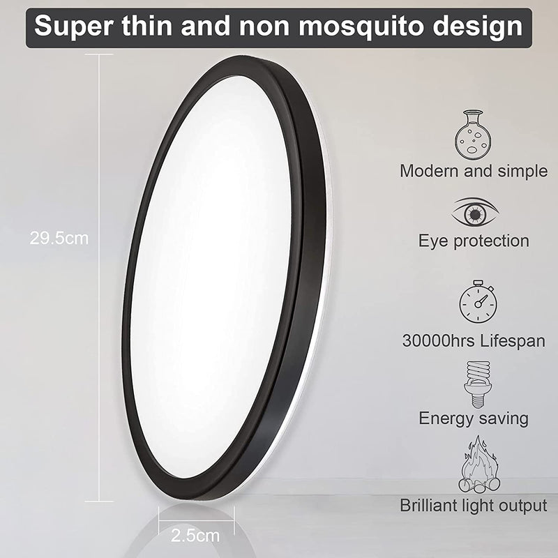 Optim Noir IP44 Bathroom Ceiling Light Round - Black