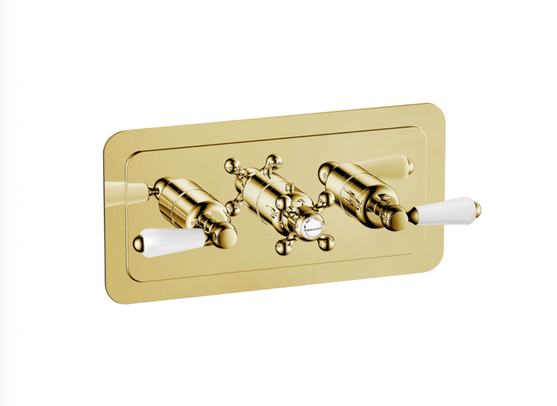 JTP Grosvenor Lever Antique Brass Edition Horizontal Thermostatic Outlet Shower Valve - Select Outlet