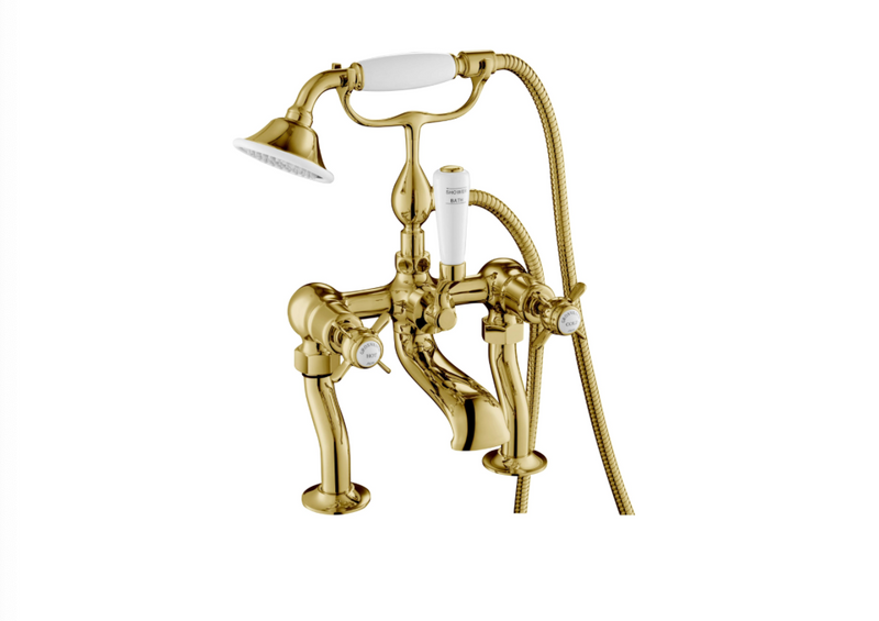 JTP Grosvenor Pinch Antique Brass Edition Deck Mounted Bath Shower Mixer with Kit