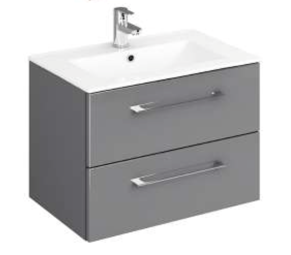 Lecico Carlton Gloss Grey 600 2 Drawer Unit with Basin
