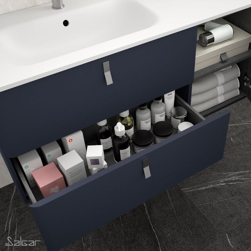 UNIIQ Sketch 900 x 450mm Wall Hung Vanity Unit with Basin - Right Handed Night Blue