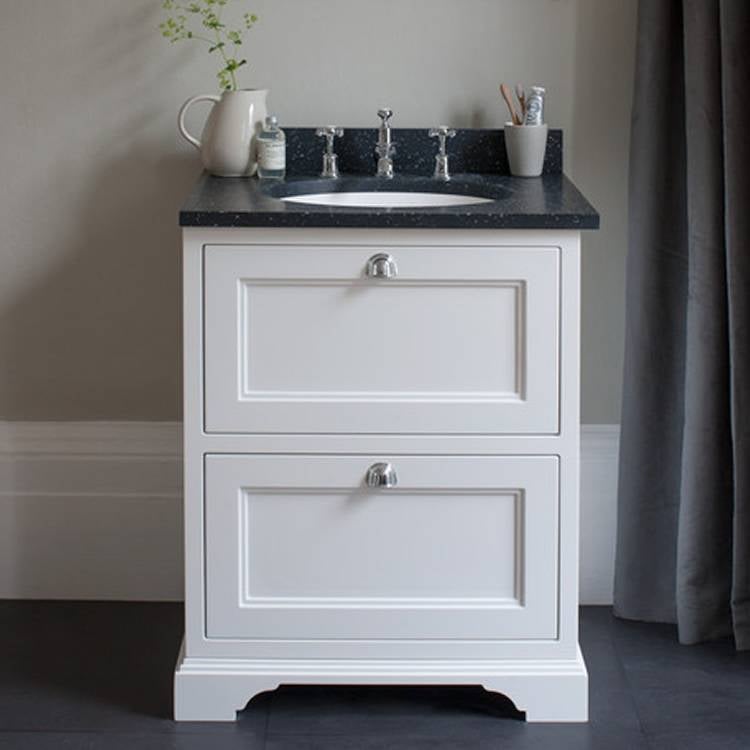 Burlington Freestanding Furniture White 650mm Vanity & Minerva Carrara White Basin 1TH