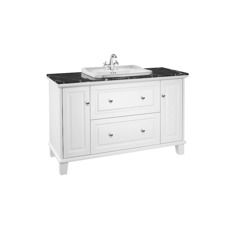 Roca Carmen White Satin 1300 Floorstanding Unit & 3TH Basin with Marquina Black Marble Top