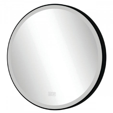 Optim Matt Black 600mm Round LED Illuminated Bathroom Mirror with Demister and Touch Sensor