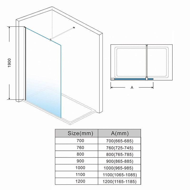 Elle 1200mm Walk-In Shower Panel Wetroom 8mm Easy Clean Nano Glass Shower Screen
